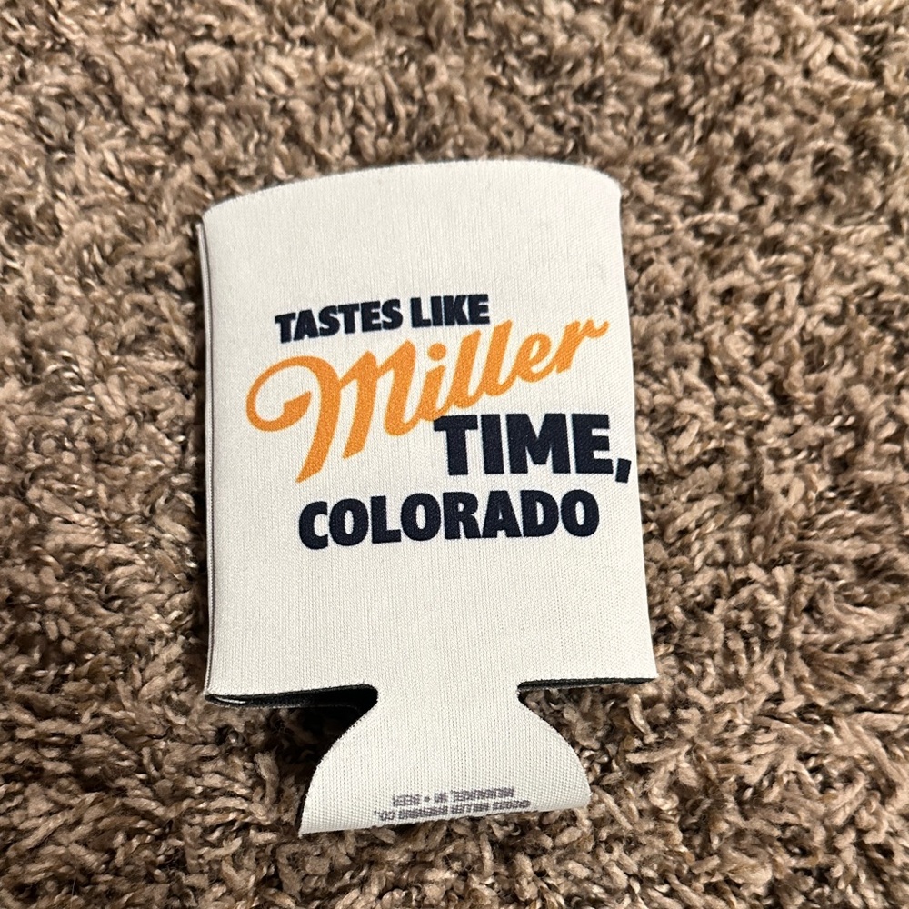 Miller White and Orange Can Cooler